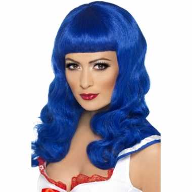 Goedkope  Blauwe party pruik rechte pony