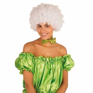 Goedkope clownspruik witte krulletjes verkleed accessoire