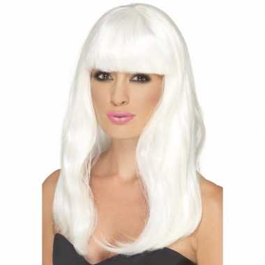 Goedkope halloween glow the dark witte pruik lang haar