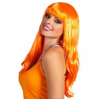 Goedkope oranje/holland fan artikelen damespruik lang haar