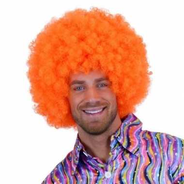 Goedkope oranje krulletjes pruik neon