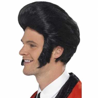 Goedkope rock and roll elvis herenpruik zwarte kuif