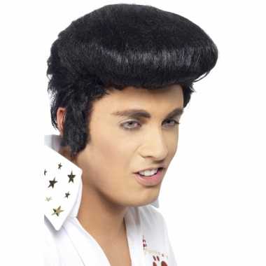 Goedkope  Zwarte Elvis pruik bakkebaarden