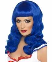 Goedkope blauwe party pruik rechte pony