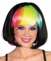 Goedkope bob pruik zwart regenboog pony