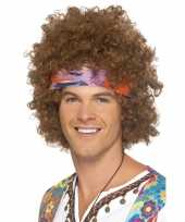 Goedkope bruine hippie pruik haarband heren