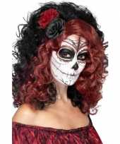 Goedkope halloween day of the dead pruik roos