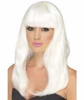 Goedkope halloween glow the dark witte pruik lang haar