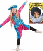 Goedkope set roze turquoise kids jr pietenpak pieten pruik