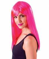 Goedkope verkleed damespruik neon roze pony