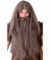 Goedkope vikingen verkleedpruik baard bruin